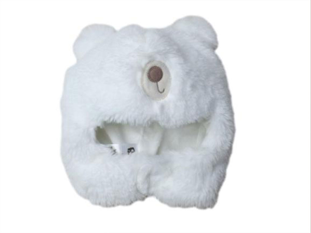 کلاه زمستانی نوزادی زیر گردنی طرح تدی سفید رنگ papo