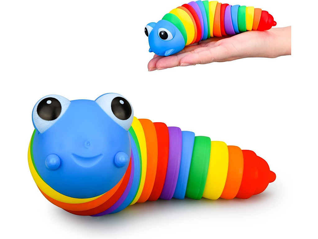 فیجت ضد استرس مدل فینگر اسلاگ طرح کرم منعطف رنگارنگ اسباب بازی