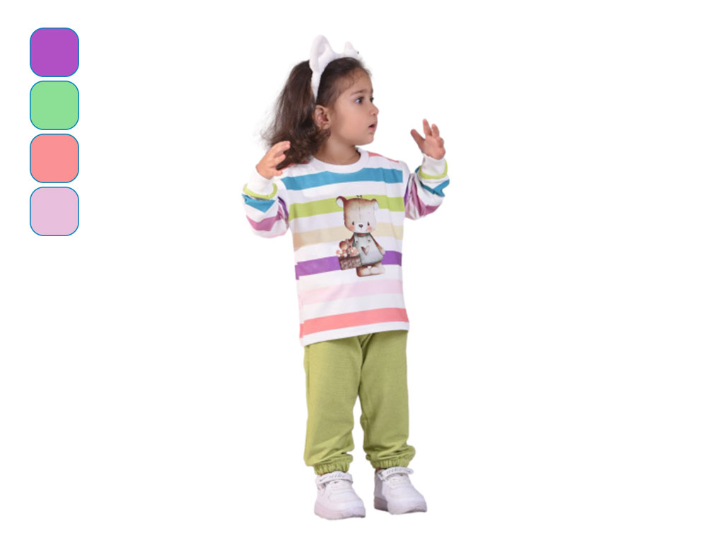 بلوز و شلوار راحتی 3 سال دخترانه دورس طرح خرس و سبد گل کیدو مکس kido max