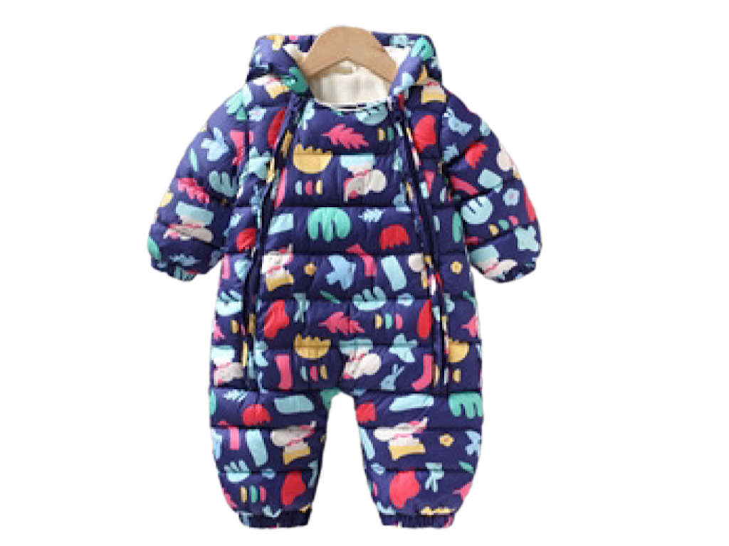 کاپشن سرهمی لاینردار و کلاه دار نوزادی سرمه ای رنگ طرح حیوانات