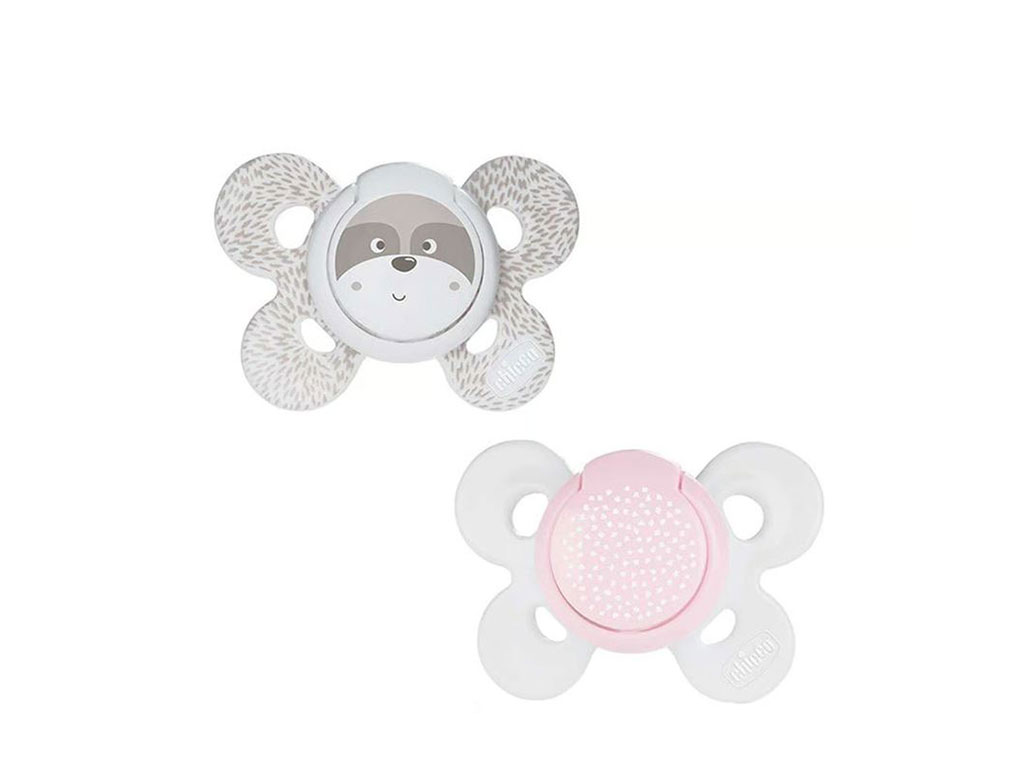 پستانک ارتودنسی سیلیکونی دو عددی دخترانه 6-0 ماه مدل physio comfort چیکو chicco