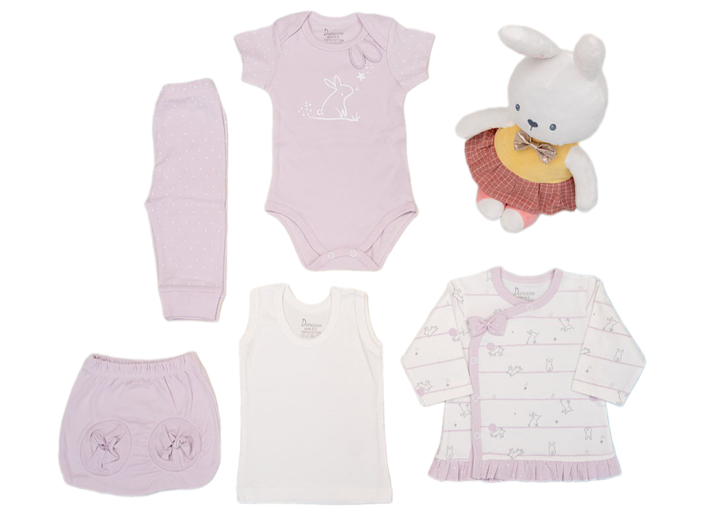 ست بیمارستانی 5 تکه نوزادی دخترانه 0-3 ماه طرح خرگوش دانالو Danaloo