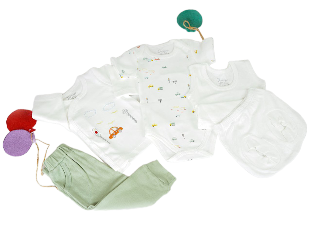 ست بیمارستانی 5 تکه نوزادی پسرانه 0-3 ماه طرح ماشین و چراغ راهنمایی دانالو Danaloo