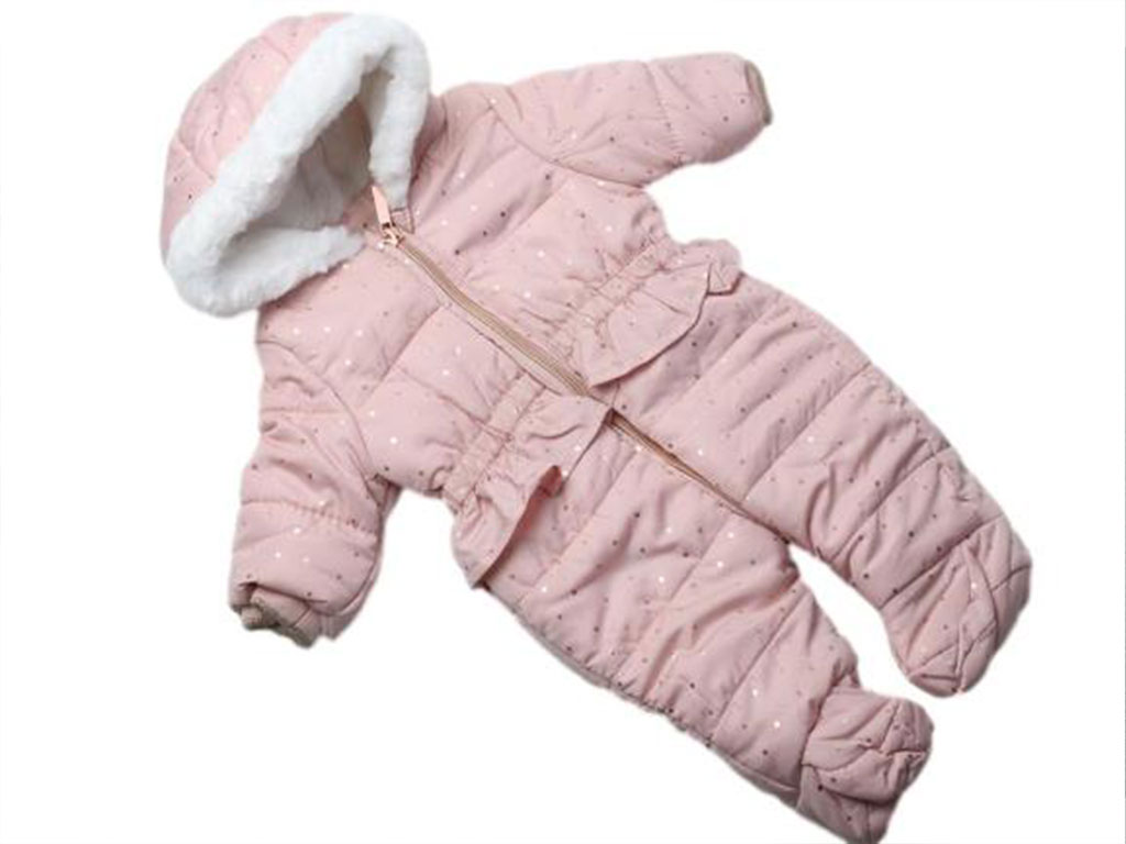 کاپشن سرهمی کلاه دار نوزادی صورتی رنگ خالدار طلایی