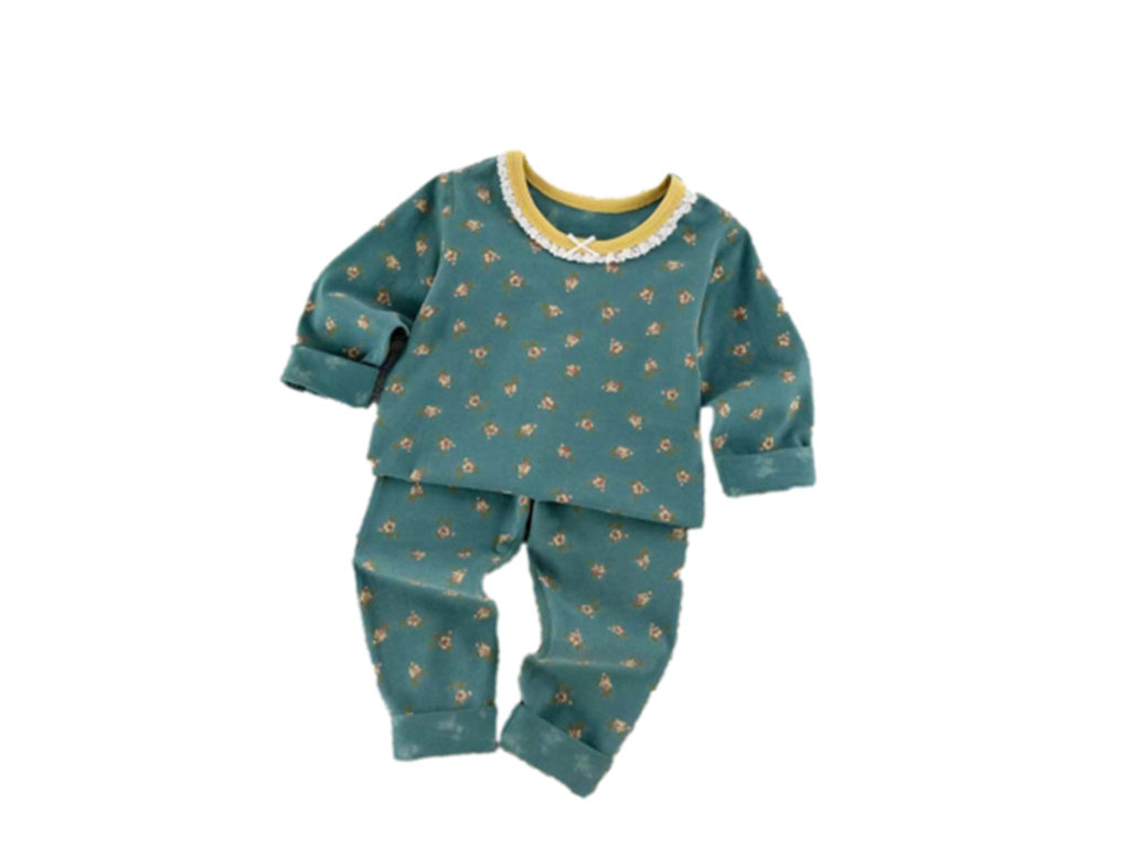 بلوز و شلوار راحتی دخترانه زمینه رنگ سبز با طرح گل