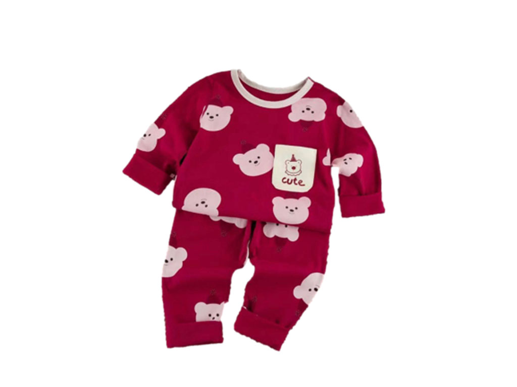 بلوز و شلوار راحتی پسرانه زمینه زرشکی طرح خرس