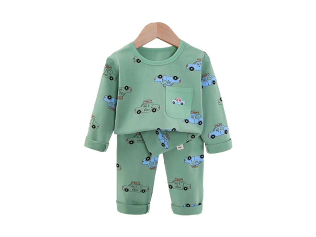 بلوز و شلوار راحتی پسرانه رنگ سبز طرح ماشین سواری