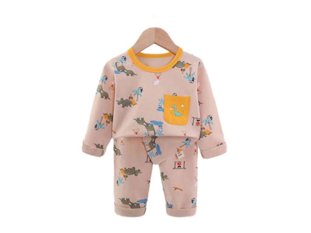 بلوز و شلوار راحتی پسرانه رنگ کرم طرح دایناسور و جزیره