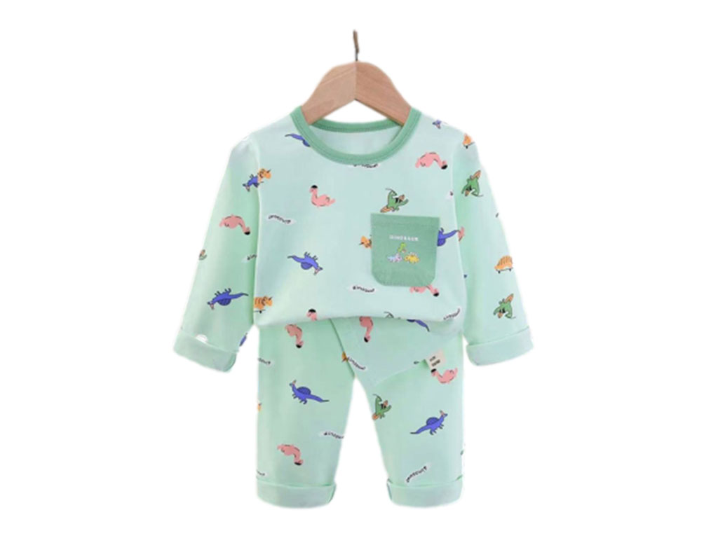 بلوز و شلوار راحتی پسرانه رنگ سبز مغزپسته ای طرح دایناسور