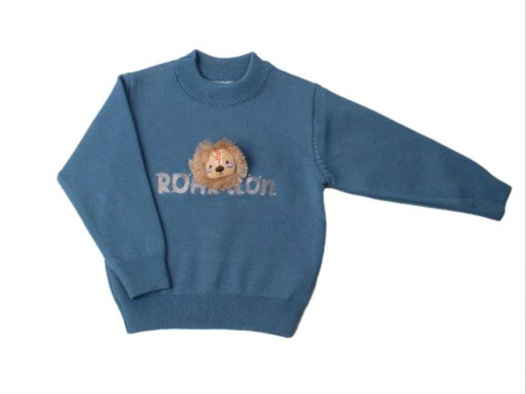 بلوز بافت پسرانه نوزادی رنگ آبی طرح شیر