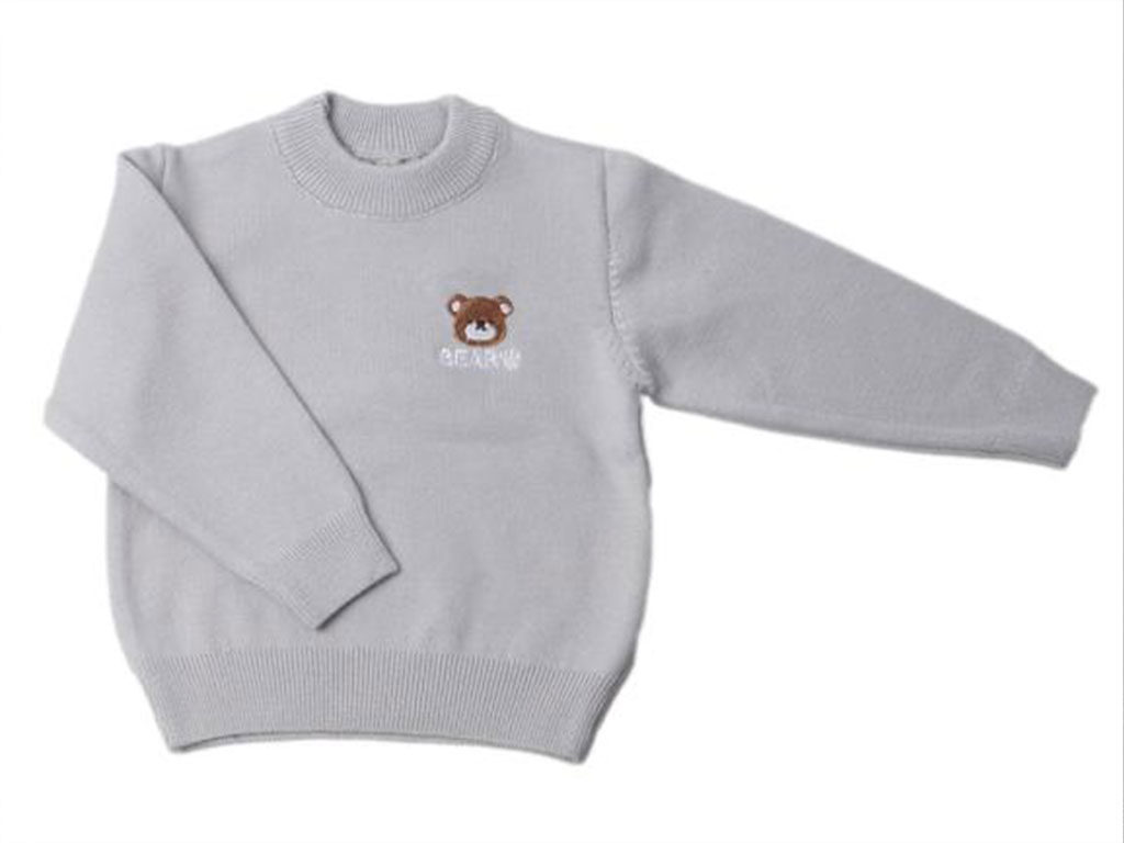 بلوز بافت پسرانه نوزادی رنگ طوسی روشن طرح خرس تدی