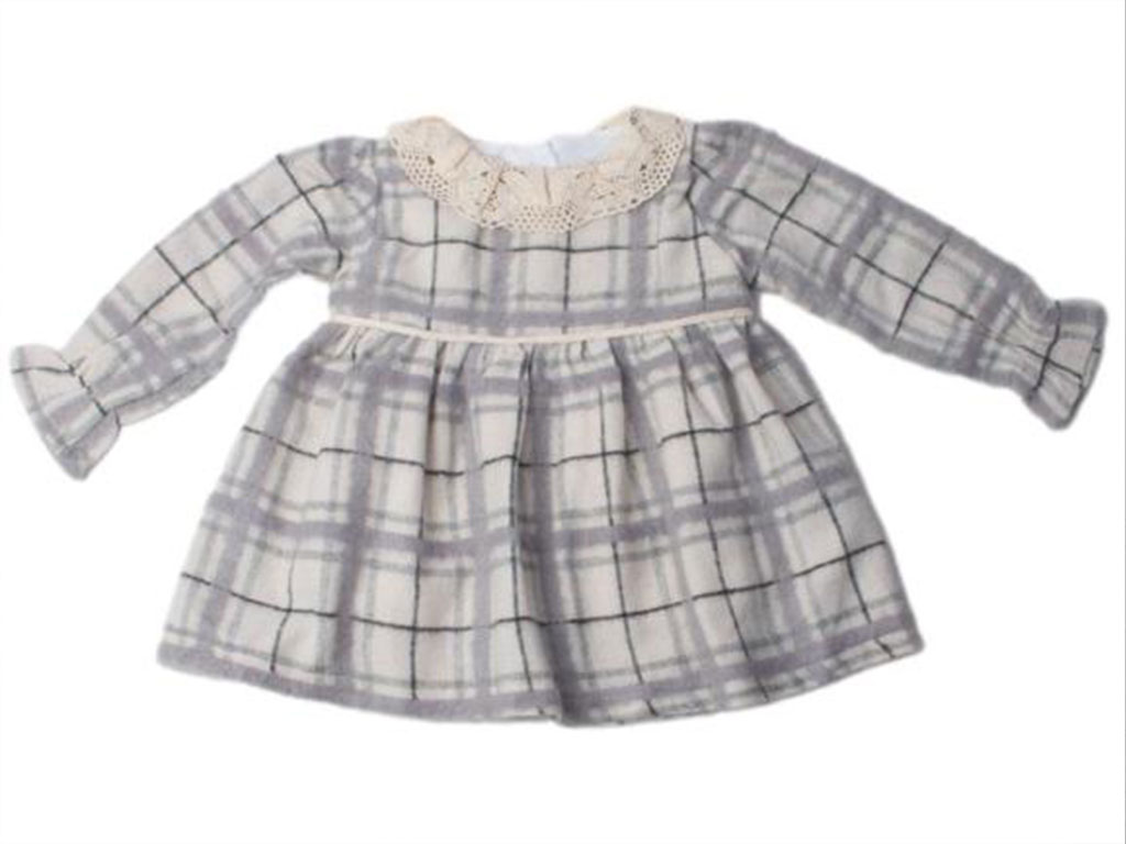 پیراهن نوزادی دخترانه پاییزه چهار خانه شیری-خاکستری  meow