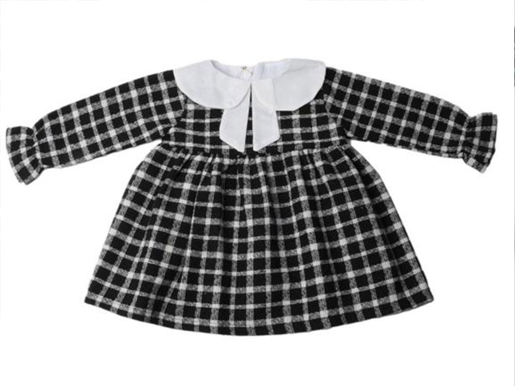 پیراهن نوزادی دخترانه پاییزه چهار خانه مشکی-سفید candy kids