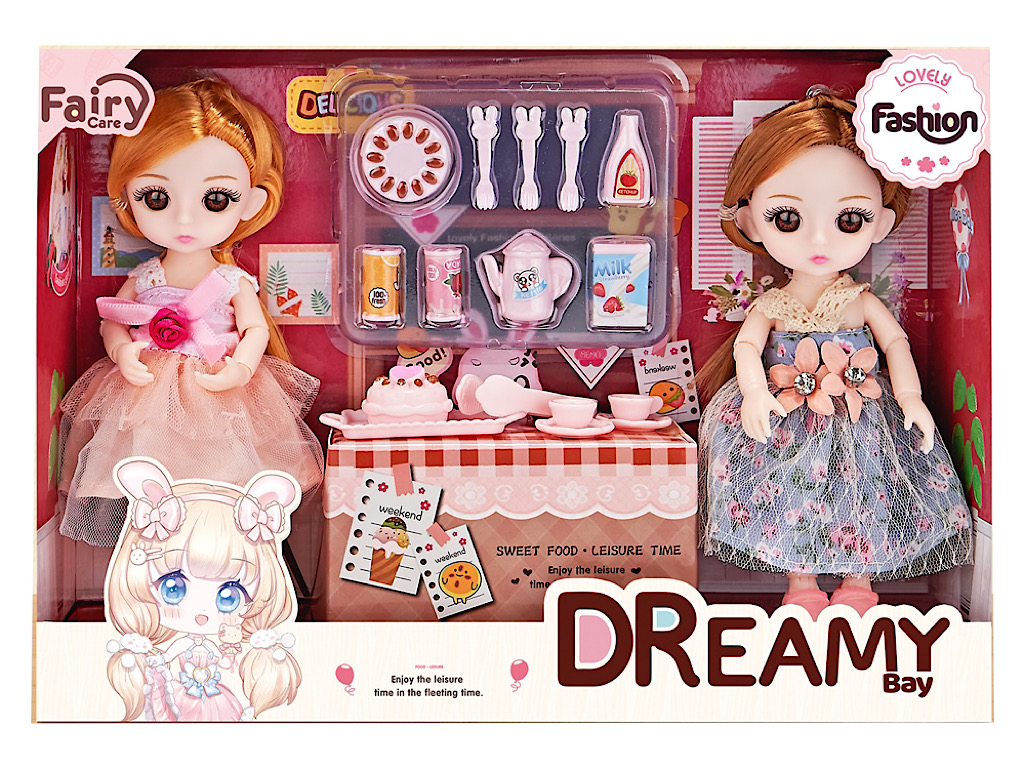 عروسک دخترانه به همراه لوازم چای خوری اسباب بازی