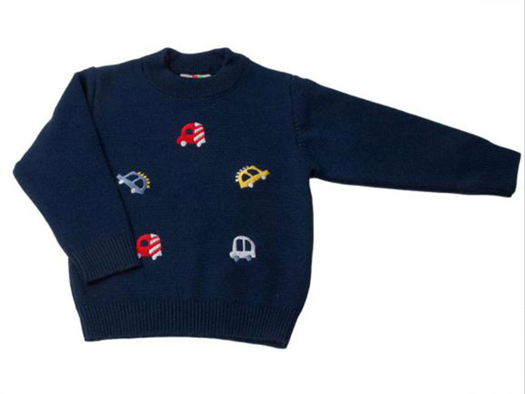 بلوز بافت پسرانه نوزادی رنگ سرمه ای طرح ماشین های رنگی