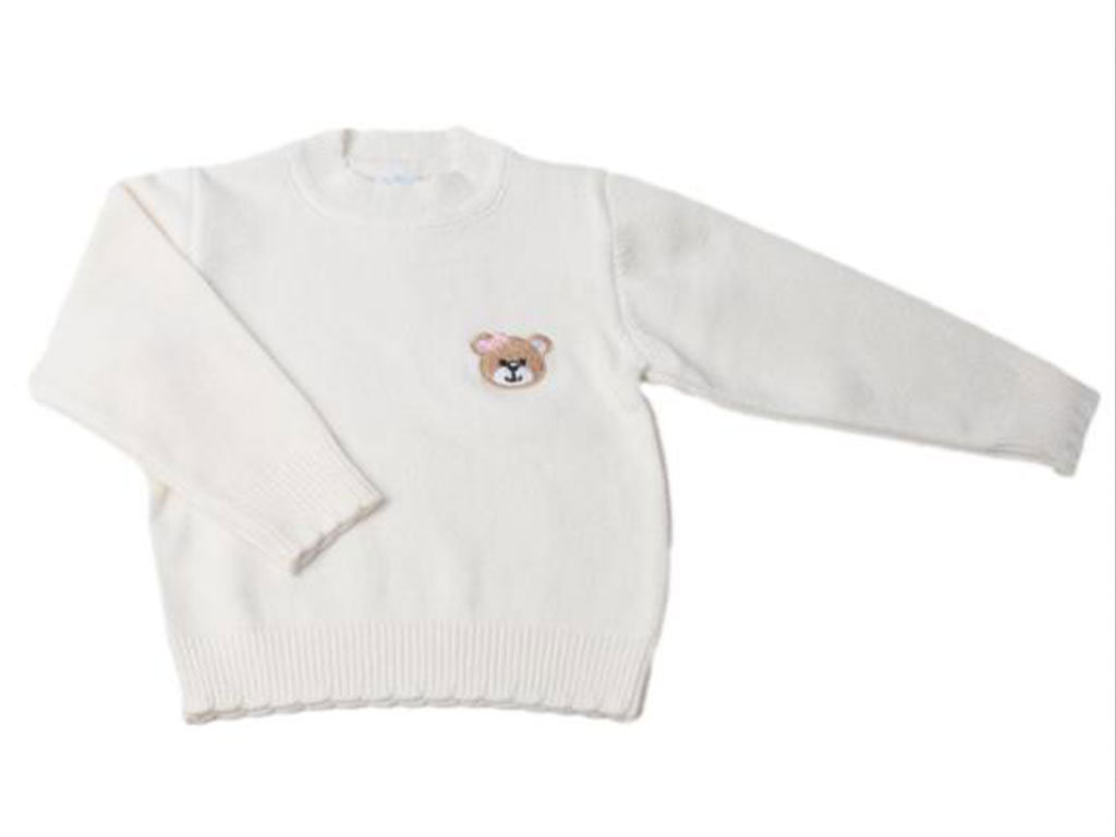 بلوز بافت دخترانه نوزادی رنگ شیری طرح خرس