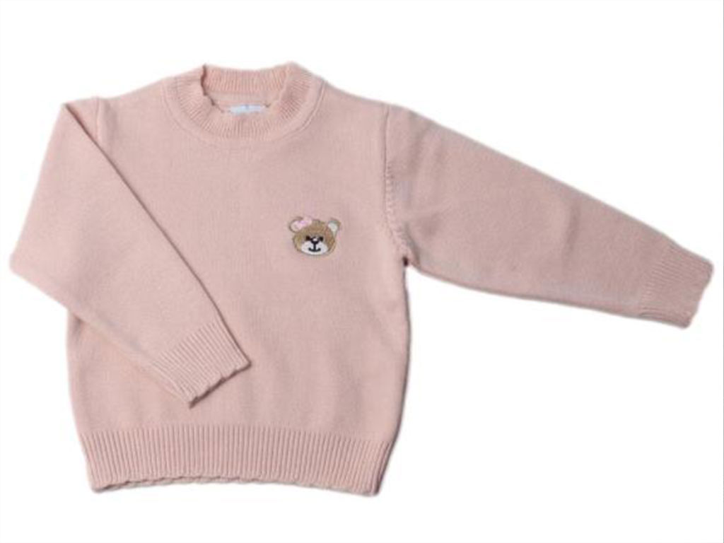 بلوز بافت دخترانه نوزادی رنگ گلبهی روشن طرح خرس