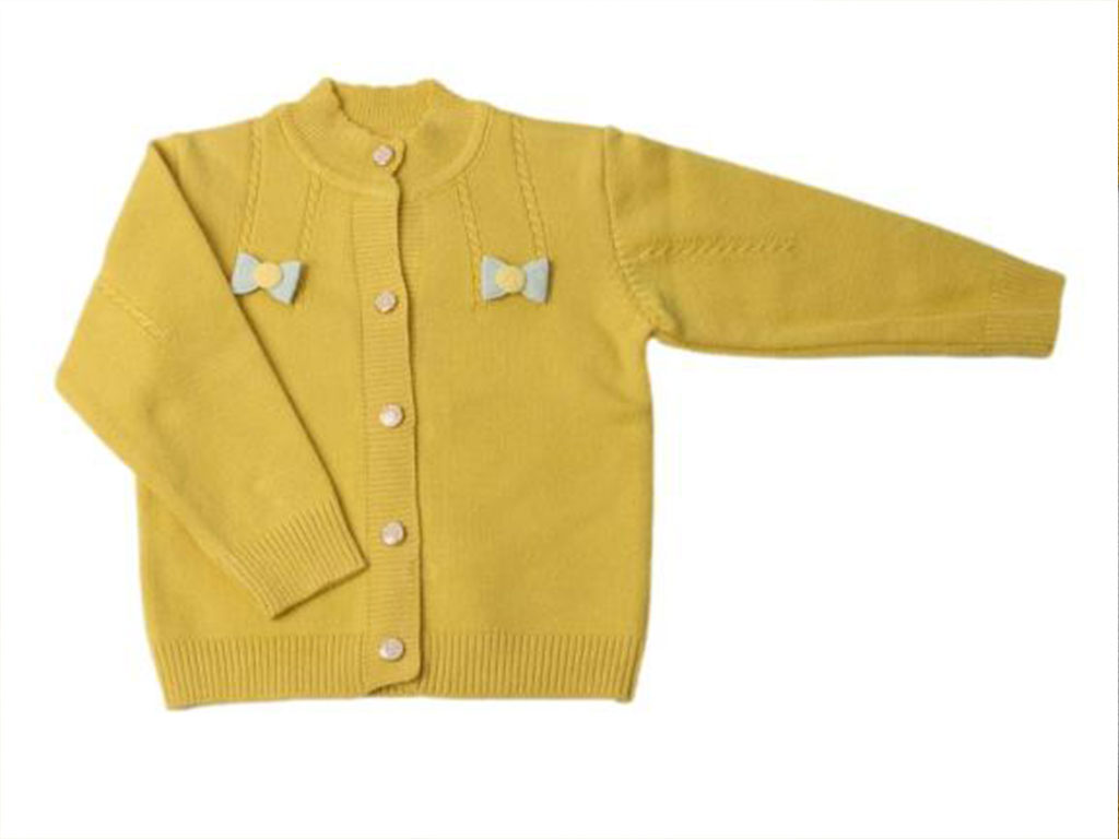 ژاکت بافت دخترانه نوزادی رنگ زرد خردلی