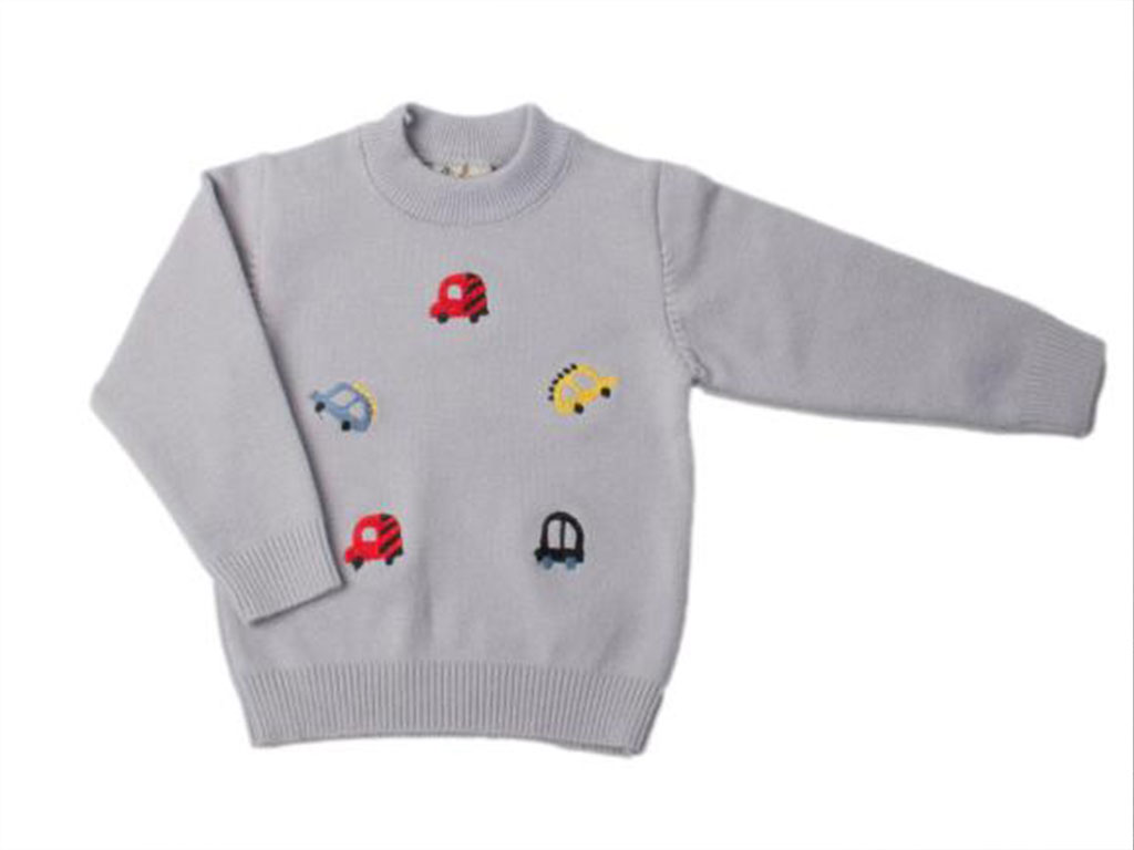 بلوز بافت پسرانه نوزادی رنگ طوسی روشن طرح ماشین های رنگی