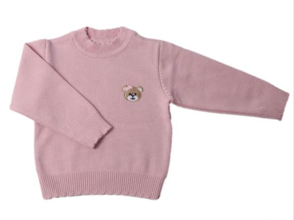 بلوز بافت دخترانه نوزادی رنگ صورتی روشن طرح خرس
