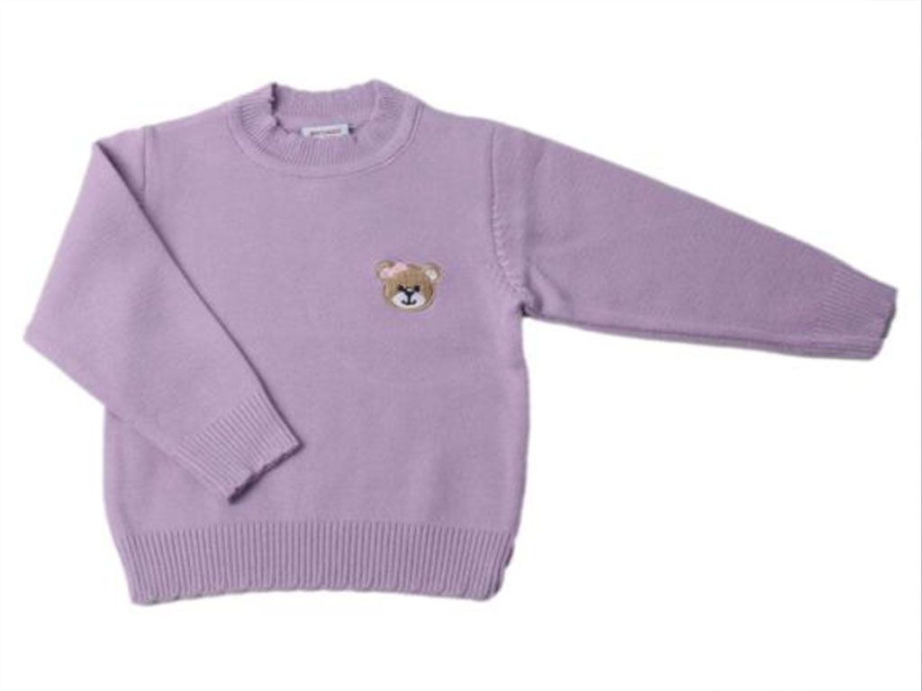 بلوز بافت دخترانه نوزادی رنگ یاسی طرح خرس