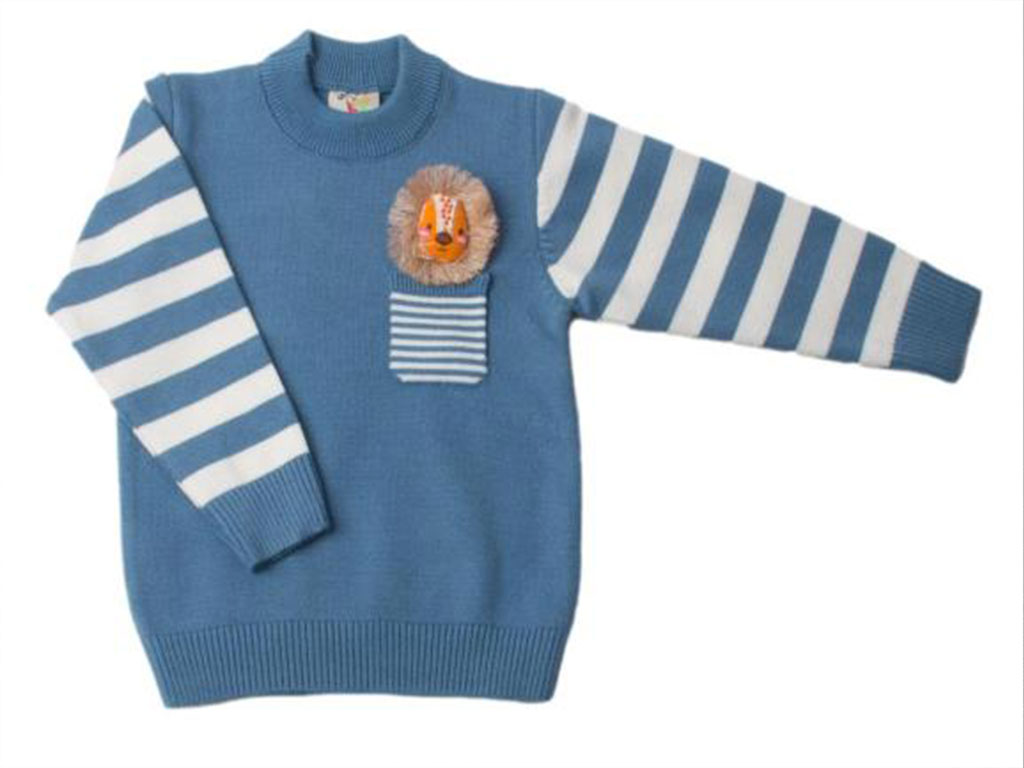 بلوز بافت پسرانه مدل راه راه رنگ آبی