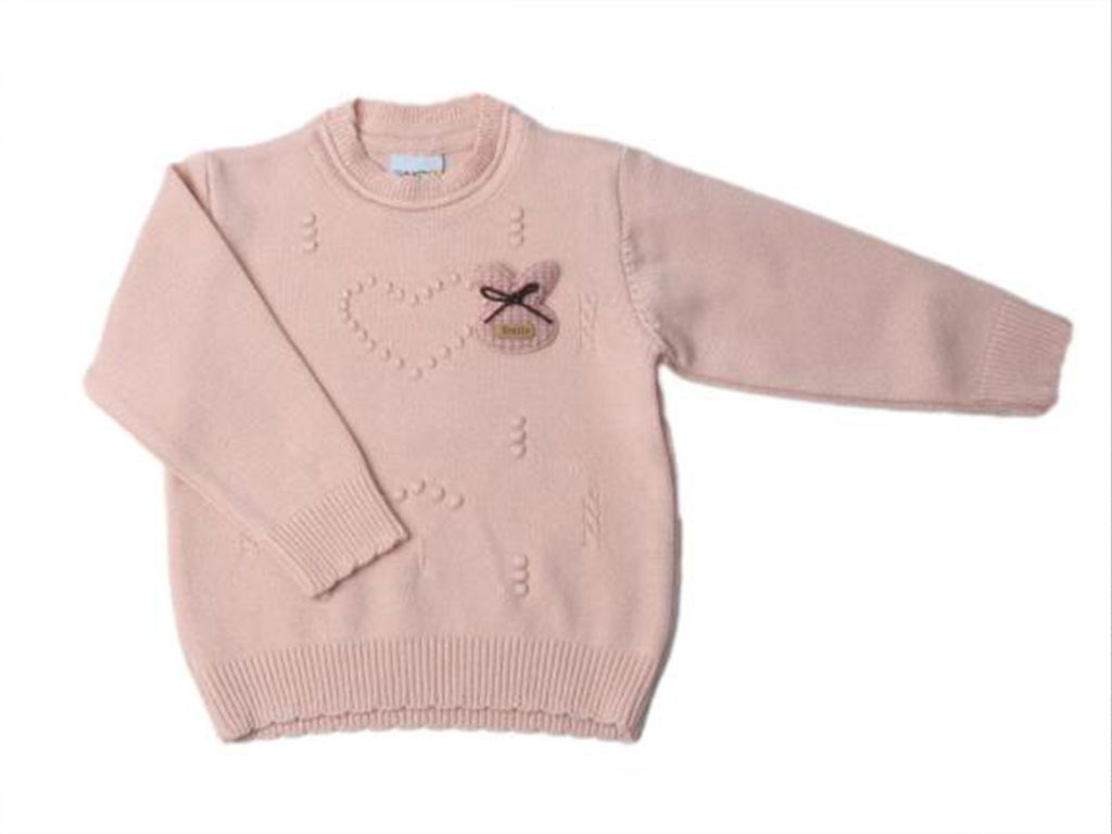 بلوز بافت دخترانه نوزادی رنگ صورتی روشن طرح قلب با گلسینه خرگوش