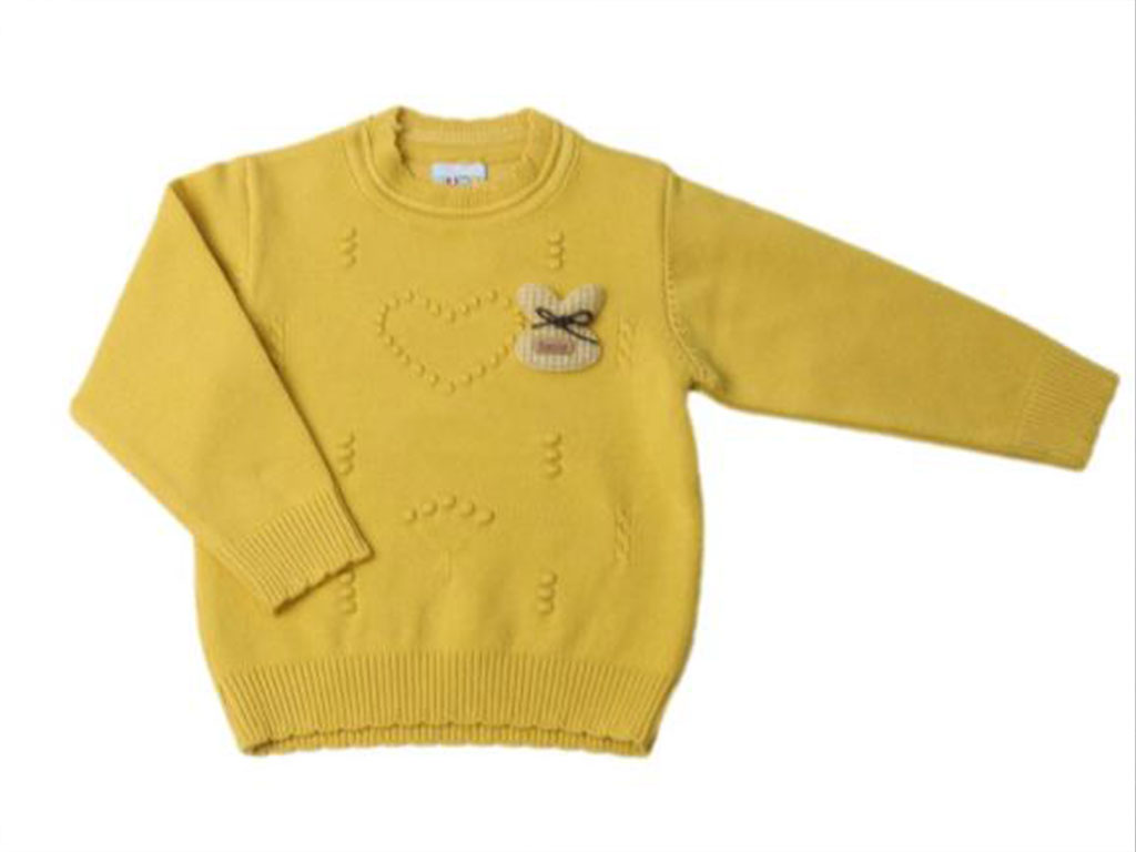 بلوز بافت دخترانه نوزادی رنگ زرد خردلی طرح قلب با گلسینه خرگوش