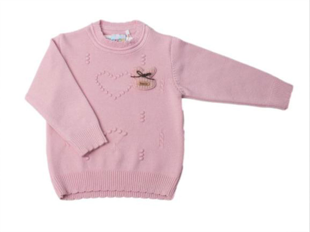 بلوز بافت دخترانه نوزادی رنگ گلبهی روشن طرح قلب با گلسینه خرگوش