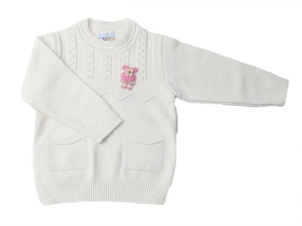 بلوز بافت دخترانه نوزادی رنگ شیری طرح برجسته با گلسینه خرگوش