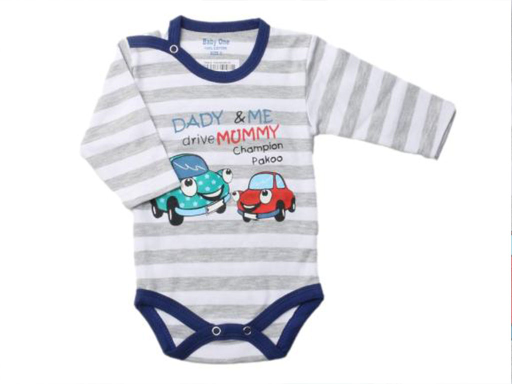 بادی آستین بلند نوزادی پسرانه طرح ماشین بیبی وان baby one