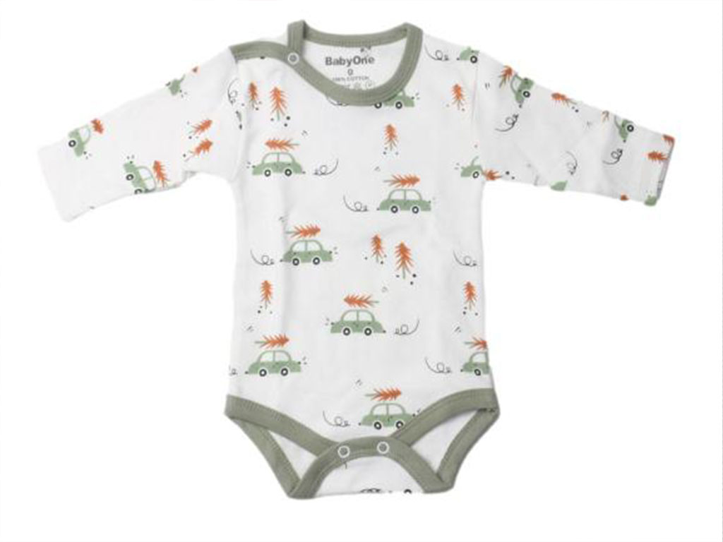 بادی آستین بلند نوزادی پسرانه طرح ماشین و کاج بیبی وان baby one