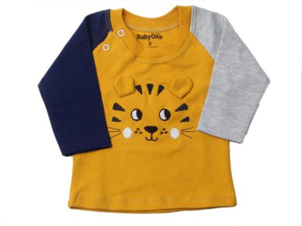 بلوز آستین بلند نوزادی پسرانه طرح ببر بیبی وان baby one