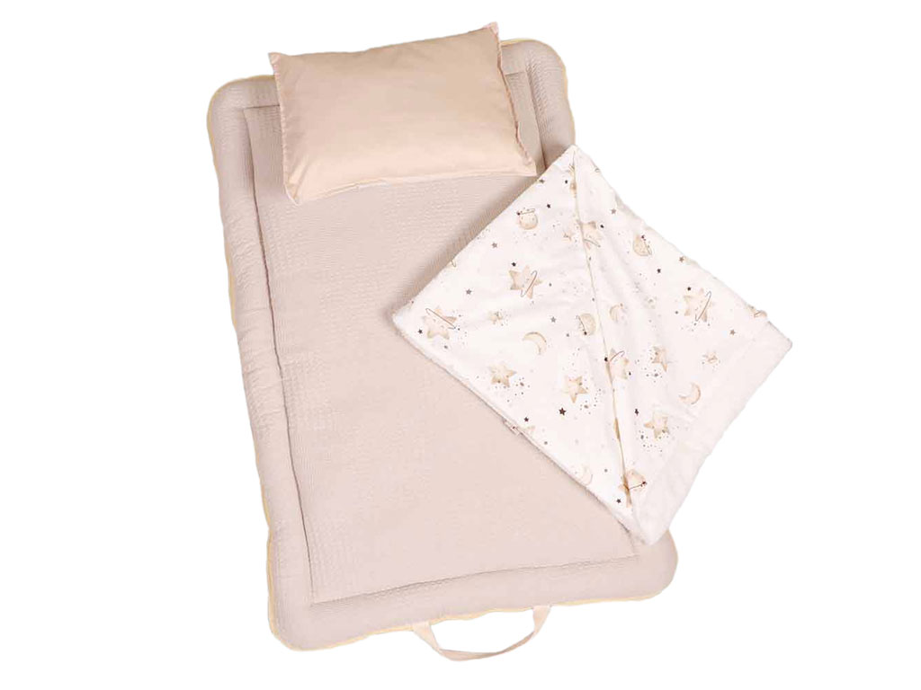 سرویس خواب دم دستی مسافرتی نوزادی مجموعه 3 عددی تشک، پتو و بالشت با بسته بندی کیفی طرح کهکشان نسکافه ای الا ELA