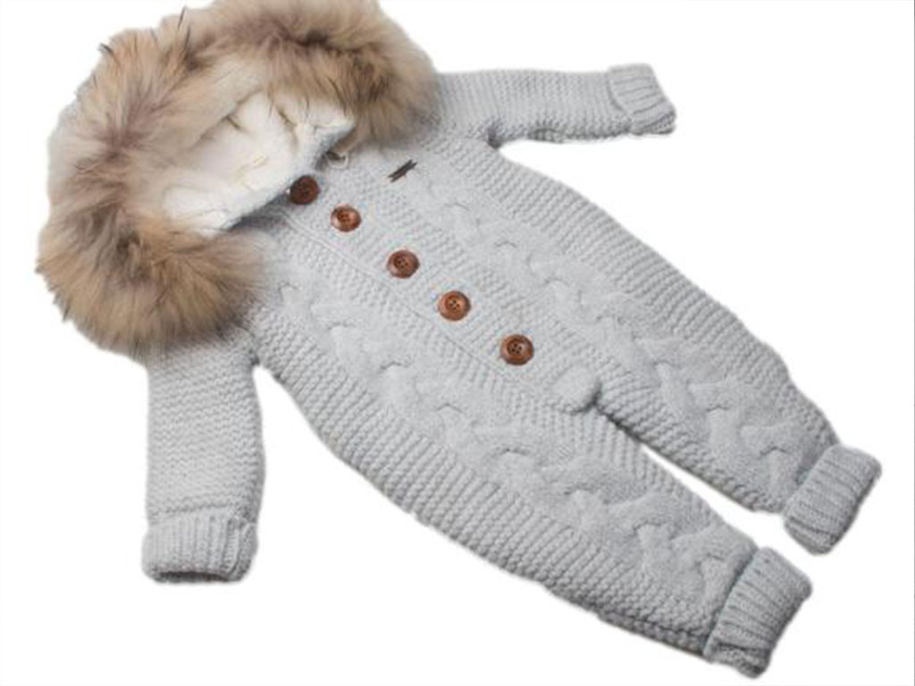 سرهمی بافت توکرکی نوزادی کلاه خزدار رنگ طوسی روشن بیبی میو BABY MIO