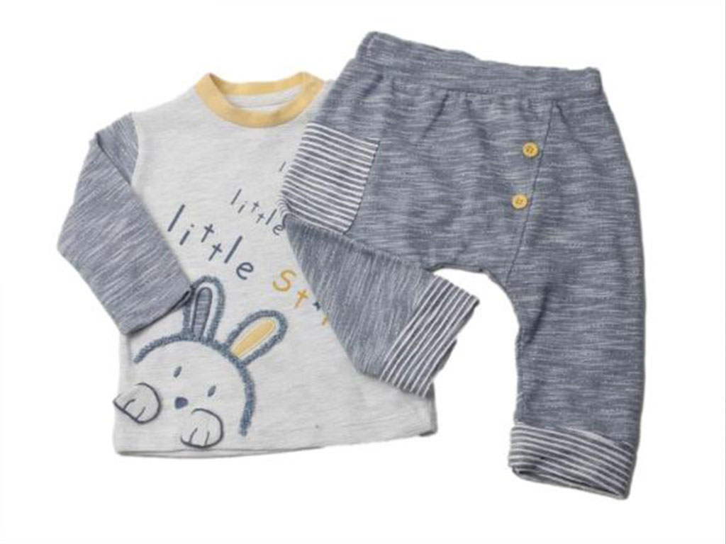 بلوز و شلوار نوزاد و کودک طرح برجسته خرگوش رنگ آبی طوسی مای میو my mio