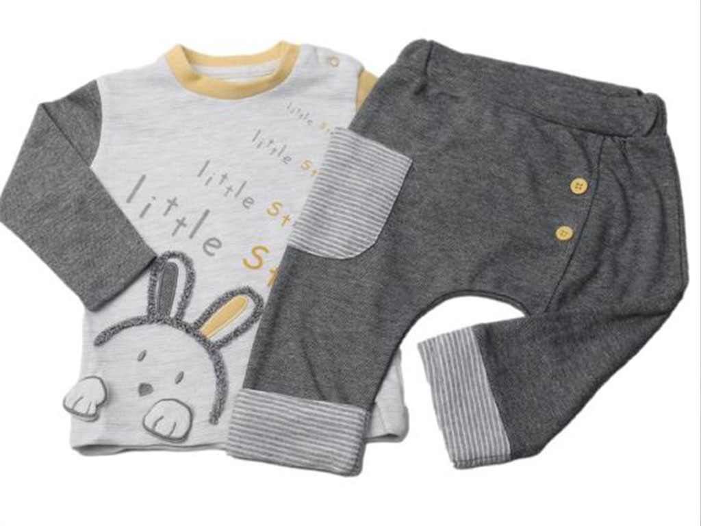 بلوز و شلوار نوزاد و کودک طرح برجسته خرگوش رنگ دودی روشن مای میو my mio