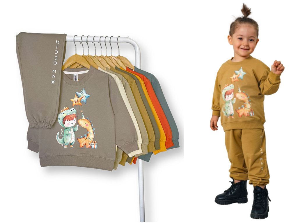 بلوز و شلوار راحتی 3 سال پسرانه دورس طرح پسرک و دایناسور کیدو مکس kido max