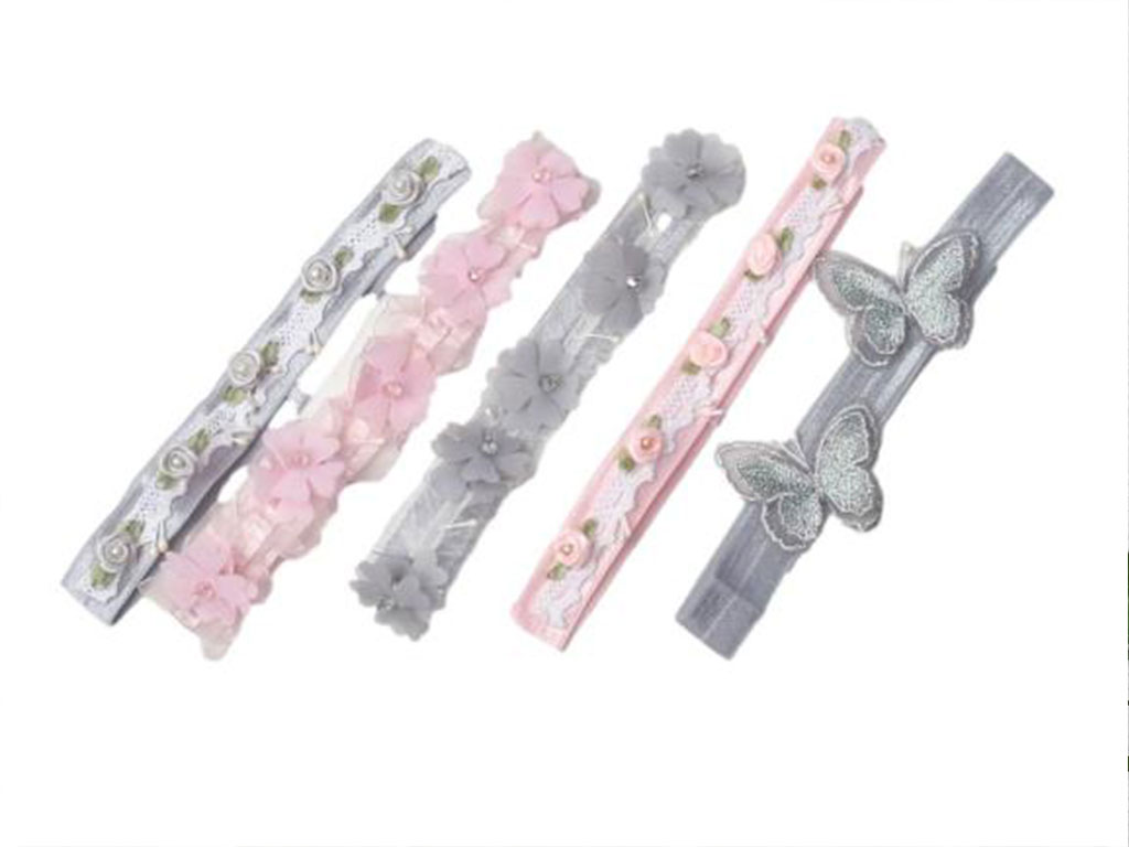 هدبند کشی نوزادی طرح گل و پروانه برجسته