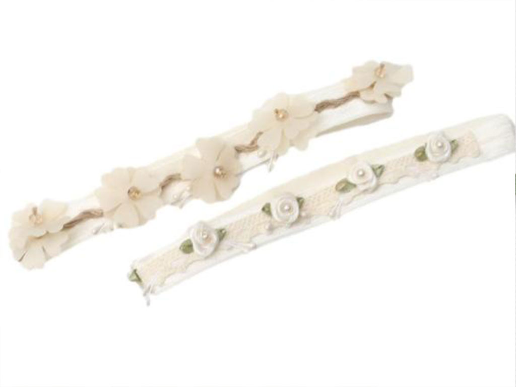 هدبند کشی نوزادی طرح گل های کرم رنگ