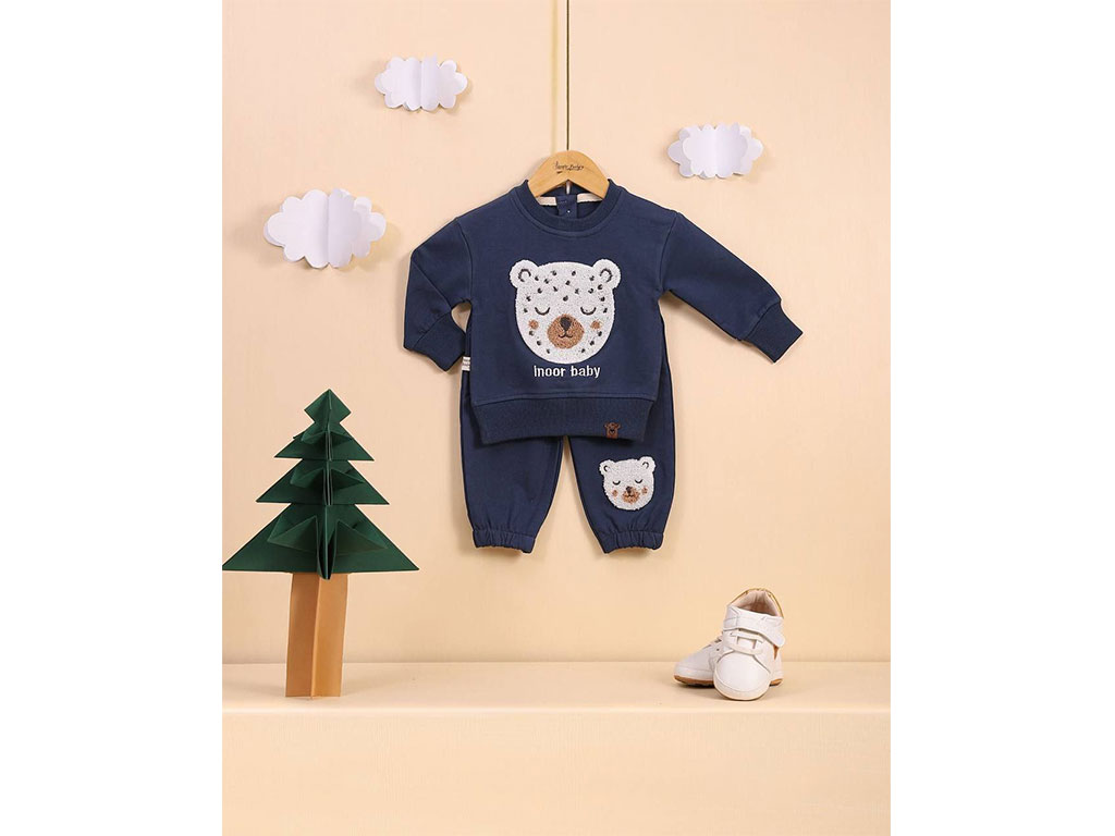 بلوز و شلوار دورس رنگ سرمه ای مدل خرس خال دار آی نور بیبی inoor baby