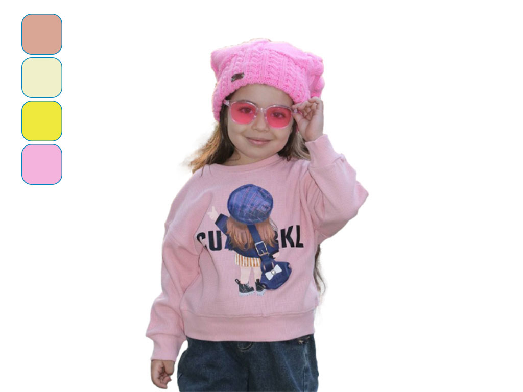 بلوز آستین بلند دخترانه 3 سال بیسکویتی طرح دخترک با کیف چرم festival