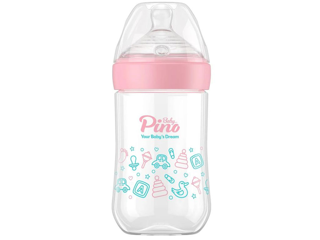 شیشه شیر آنتی کولیک نوزادی جریان کم حجم 260 میلی لیتر 18-6 ماه مدل S پینو بیبی pino baby