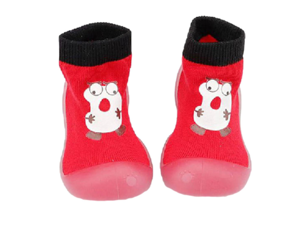 جوراب پاپوشی با کفی سیلیکونی رنگ قرمز طرح حروف انگلیسی