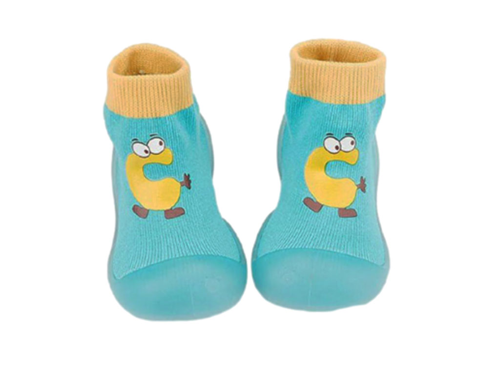 جوراب پاپوشی با کفی سیلیکونی رنگ سبزآبی طرح حروف انگلیسی