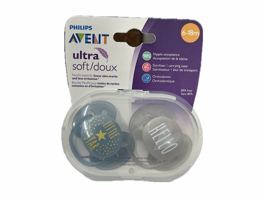 پستانک ارتودنسی دو عددی نوزادی 18-6 ماه مدل ultra soft doux  فیلیپس اونت philips avent