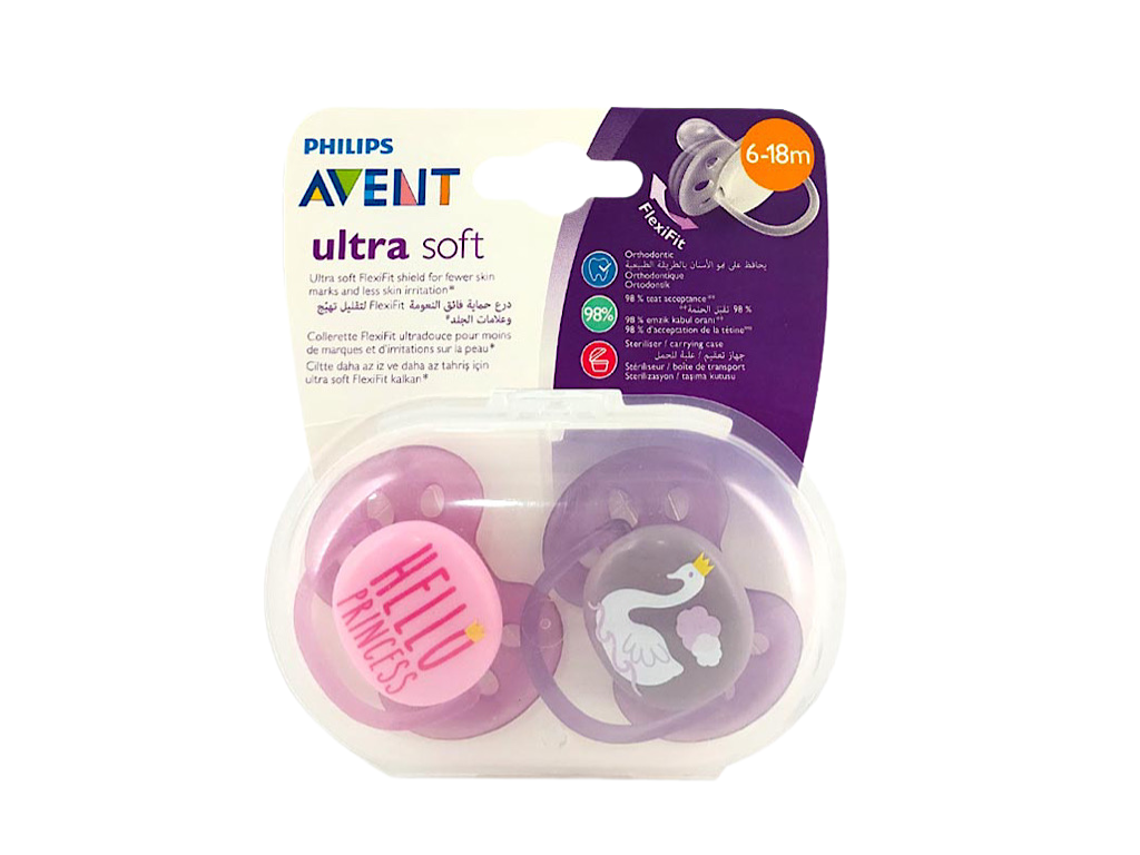 پستانک ارتودنسی دو عددی نوزادی 18-6 ماه مدل ultra soft doux  فیلیپس اونت philips avent