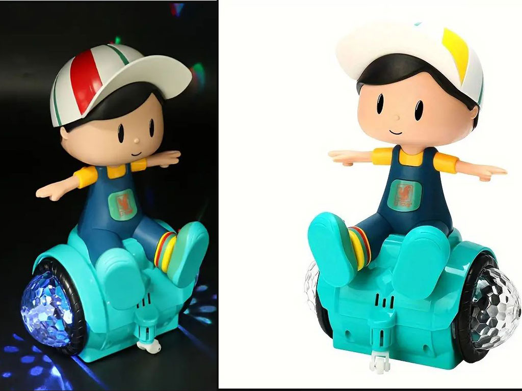 پسر اسکوتر سوار چرخشی موزیکال و چراغ دار اسباب بازی