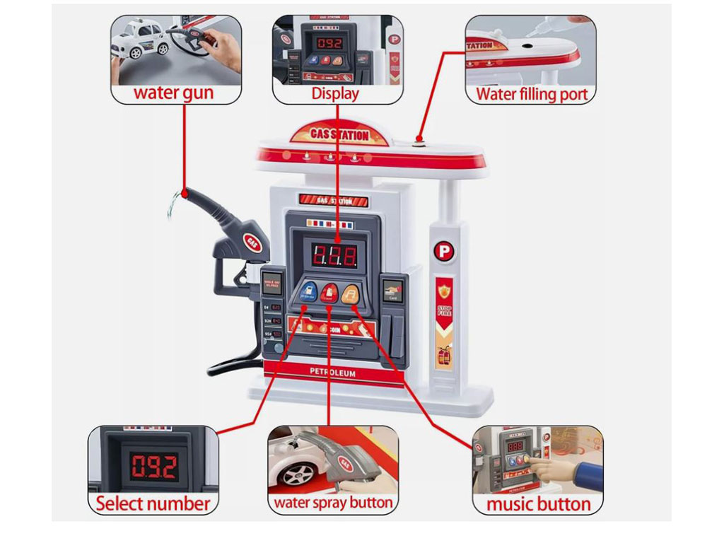 ست پمپ بنزین موزیکال و چراغ دار اسباب بازی