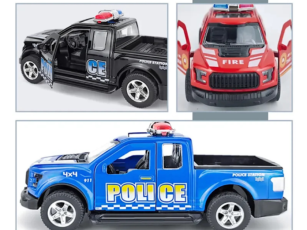 ماشین وانت پلیس و آتش نشانی فلزی عقب کش اسباب بازی